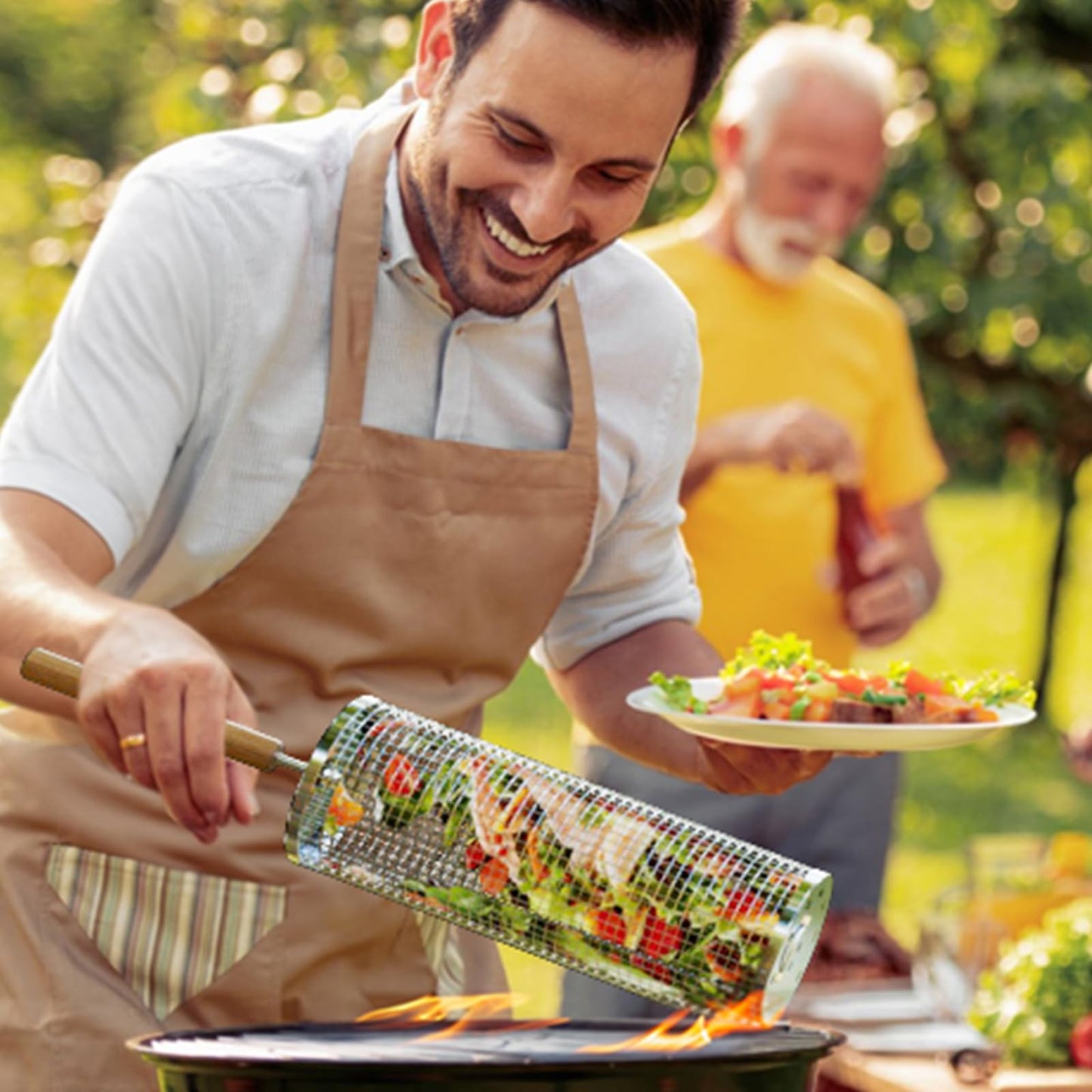 Rolling Grilling Basket with Handle
